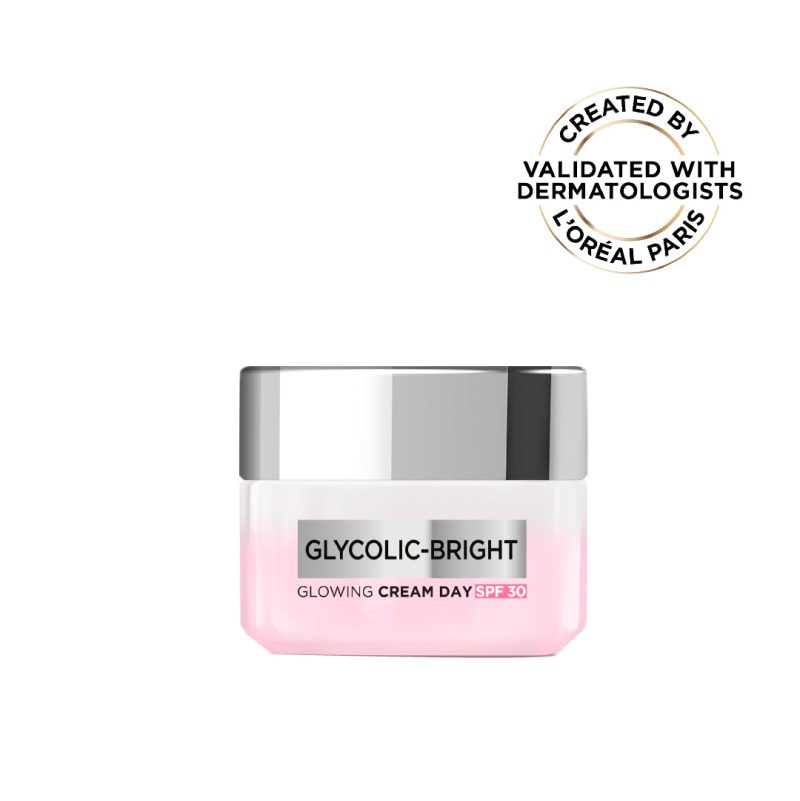 L'Oréal Paris Glycolic-Bright Glowing Day Cream, for Dark Spots Reduction, Glow Boosting and Skin Tone Evenness, SPF 30