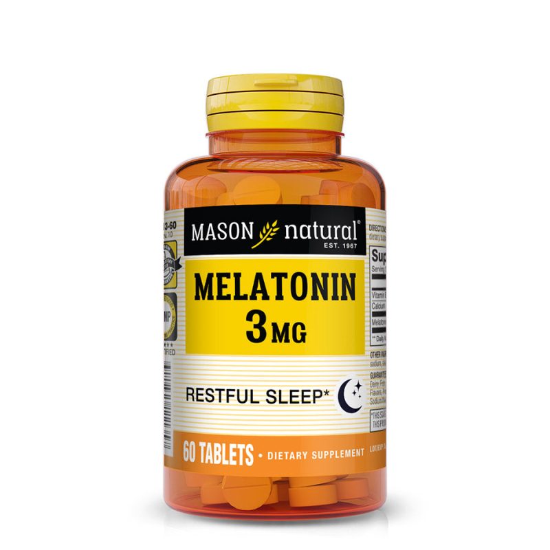 Mason Natural Natural Melatonin 3 Mg with B6 and Calcium - Natural Sleep Aid Supports Healthy Sleep & Rest 60 Tablets