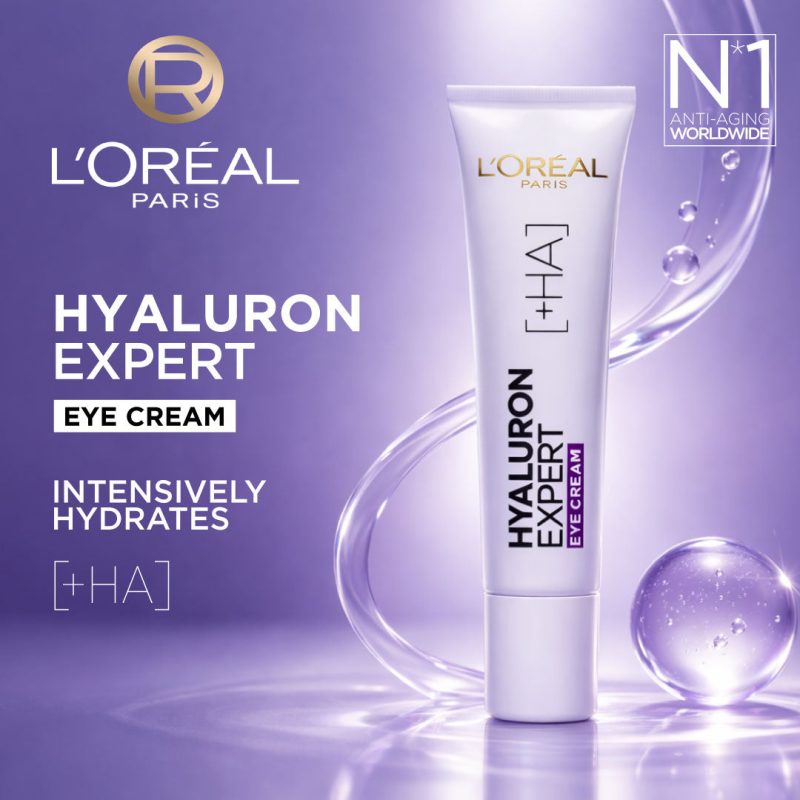 L'Oréal Paris Hyaluron Expert, Replumping and Moisturizing Eye Cream, against Fine Lines, for Eye-Contour Replumping, with Hyaluronic Acid