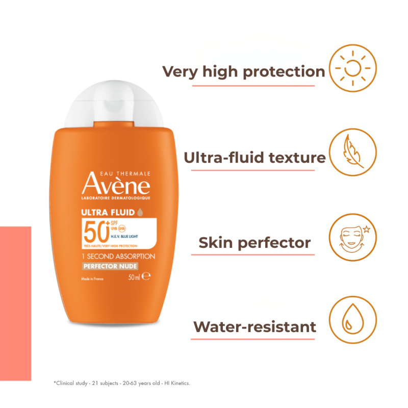 Avène Ultra Fluid Tinted Perfector SPF 50+ Sunscreen 50ml | Ultra Light Tinted Sunscreen for Sensitive Skin