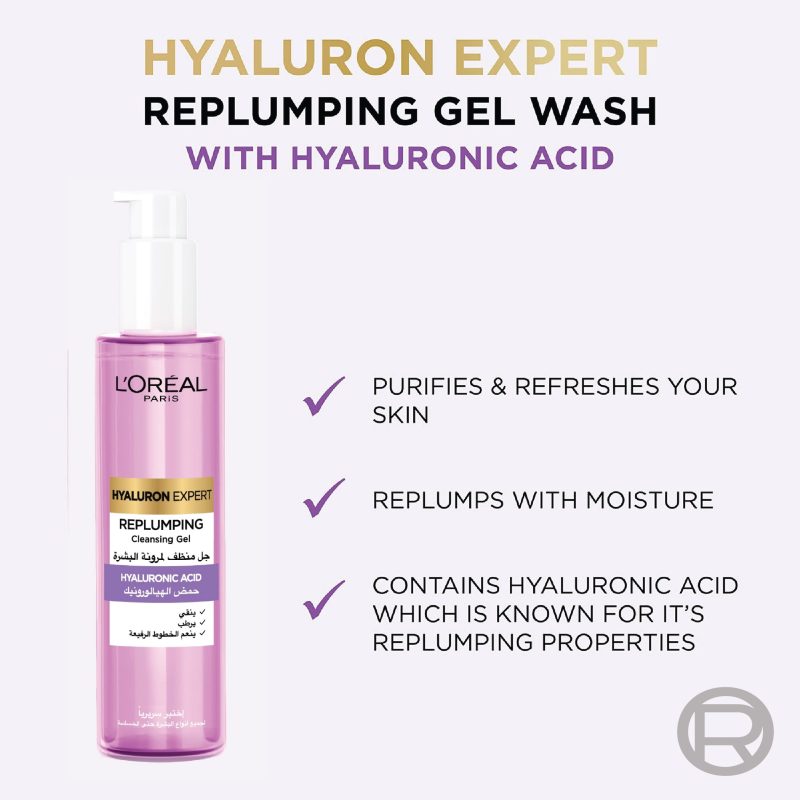 5-HyaluronExpert-Wash3600524165277.jpg L'Oréal Paris Hyaluron Expert Replumping Cleansing Gel, with Hyaluronic Acid, to Replump, Purify and Hydrate, for All Skin Types Including Sensitive