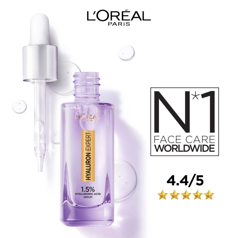 L'Oréal Paris Hyaluron Expert Replumping Face Serum, with 1.5% Hyaluronic Acid, for Fine Lines Reduction, Hydration and Youthful Looking Skin